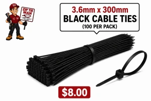 3.6mm x 300mm Black Cable Ties 100pcs